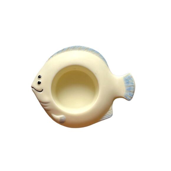 Bisque Tea Lite Candle Holders Aquatic Tropical Fish 1 Pair Yellow Blue Details - Picture 4 of 7